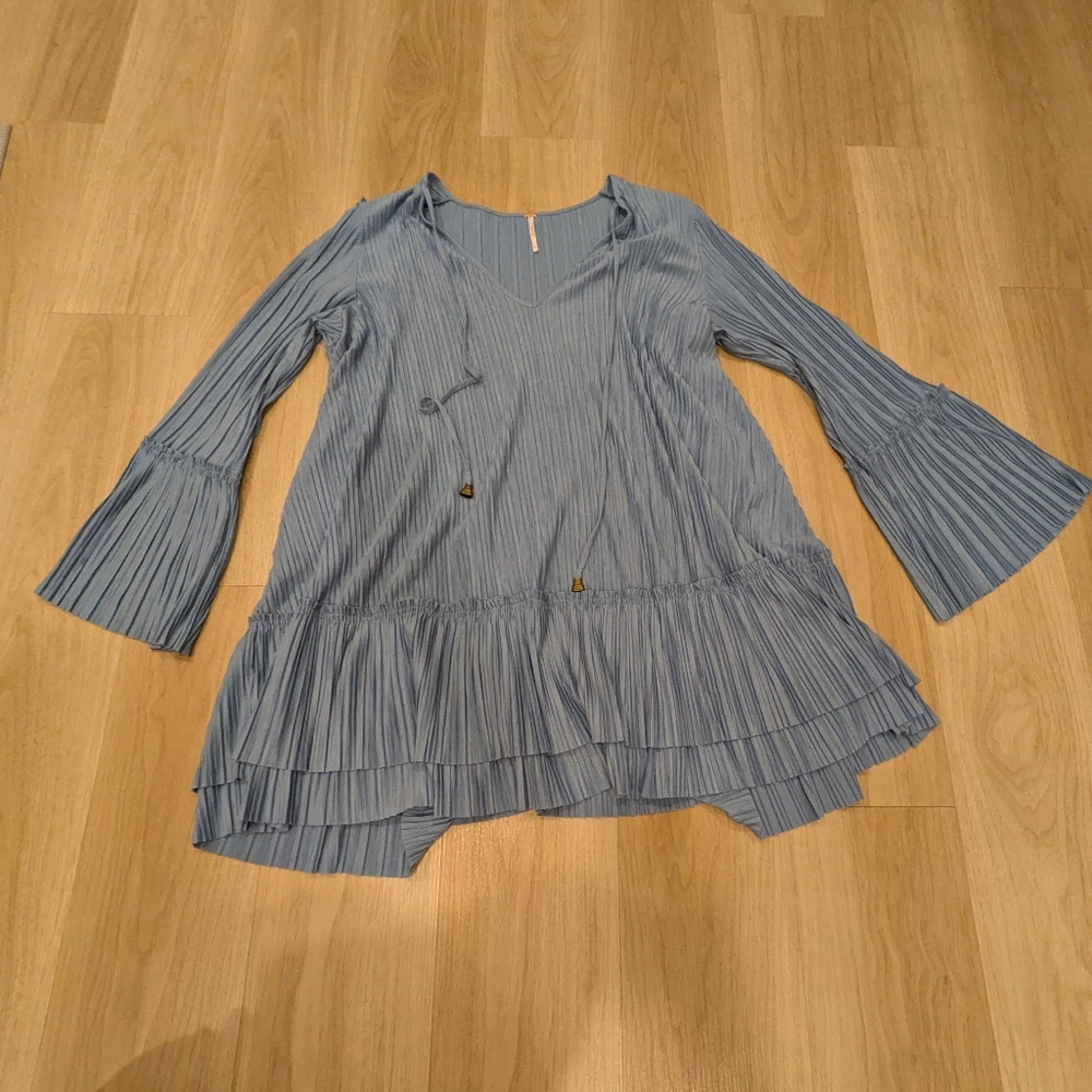 Free People Light Blue Pleated Blouse